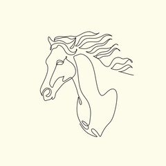 Continuous line drawing of horse. Single line art animal horse vector illustration
