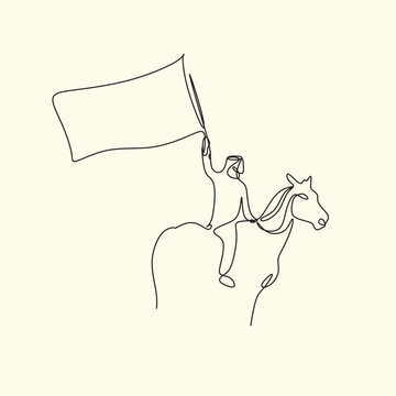 Arab Man With Araian Horses Vector Line Art. Arabian Man Wit Traditional Clothes Riding His Horse Line Drawing