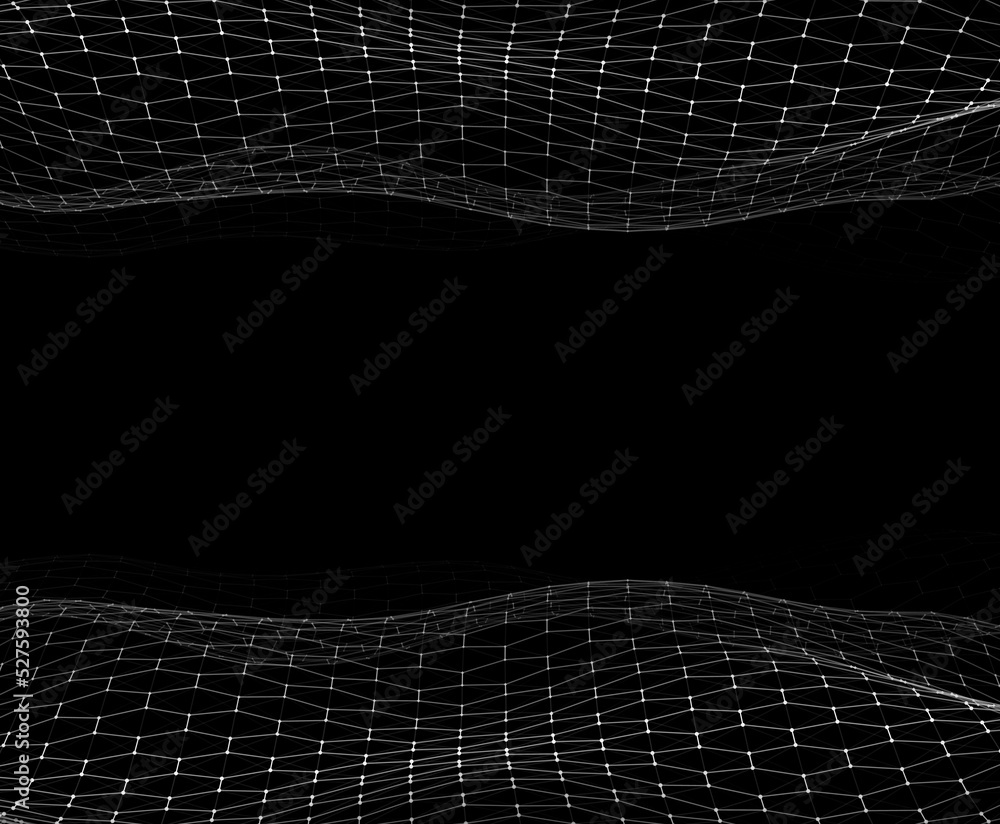 Poster abstract technology hexagon wave of particles. big data visualization. vector dark background with m