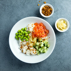 Homemade salmon poke with avocado