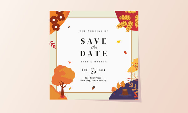 Wedding Invitation Card With Autum Template