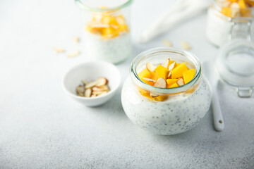Healthy chia pudding with mango