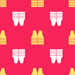 Yellow Safety vest icon isolated seamless pattern on red background. Vector