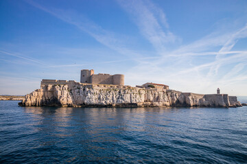 Chateau d'If, a fortress and former prison located on the Ile d'If, the smallest island in the Frioul archipelago offshore from Marseille - obrazy, fototapety, plakaty