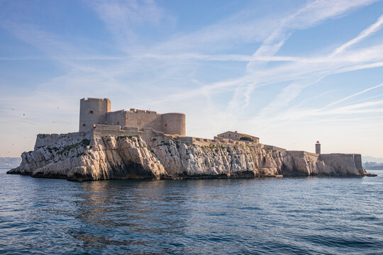 Chateau d'If, a fortress and former prison located on the Ile d'If, the smallest island in the Frioul archipelago offshore from Marseille