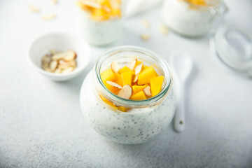 Healthy chia pudding with mango