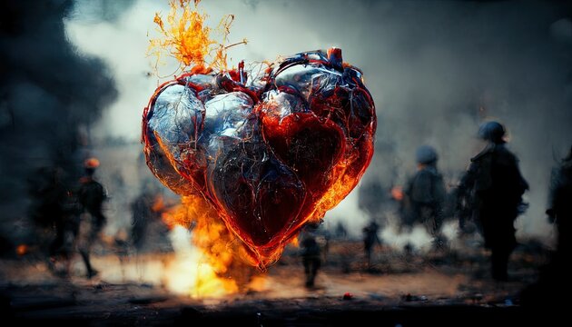 Illustrative Representation Of A Heart On A Battlefield