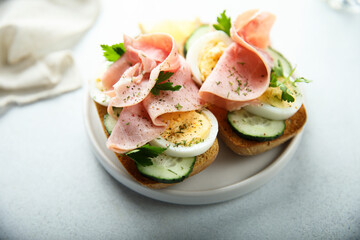 Sandwiches with ham and hard boiled egg