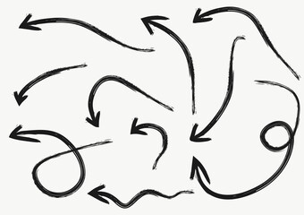 Grunge brush stroke arrows, hand drawn, vector, isolated