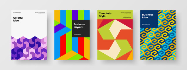Simple booklet design vector template bundle. Bright mosaic shapes flyer concept composition.