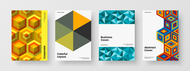 Creative geometric tiles booklet concept bundle. Minimalistic corporate brochure design vector template collection.