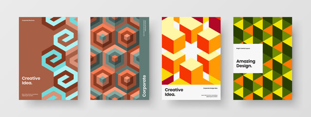 Obraz premium Vivid geometric tiles corporate cover layout bundle. Modern company brochure vector design concept collection.