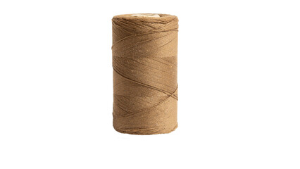 Spool of light brown threads on a white background