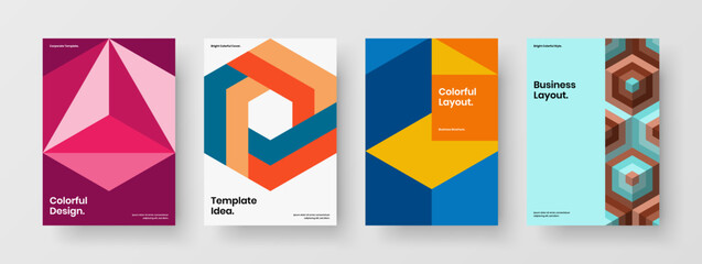 Modern mosaic tiles brochure template set. Unique book cover vector design concept bundle.