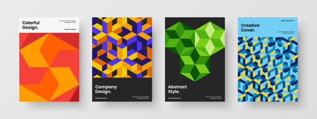 Colorful geometric hexagons poster layout set. Abstract corporate cover design vector template bundle.