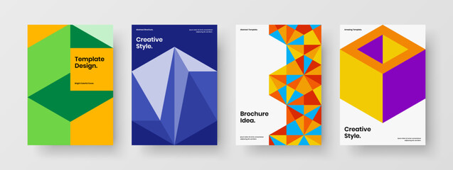 Simple geometric pattern annual report layout bundle. Vivid company brochure design vector concept collection.