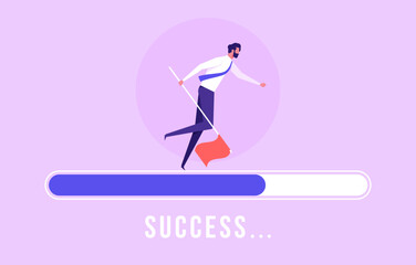 Businessman running on progress bar to reach the goal symbol for success, business success concept