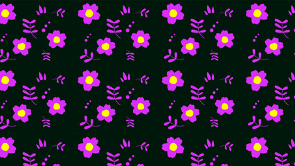 Fototapeta na wymiar Illustration of pansy-like flowers. Black background for wrapping paper, luncheon mats, etc.