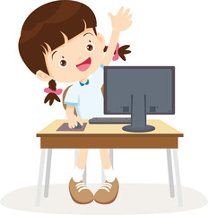 Back to school, happy Pupils children learning computer reading books concept