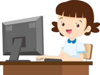 Back to school, happy Pupils children learning computer reading books concept