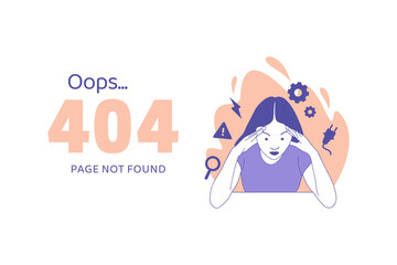 woman holding hands on head having disappointment for Oops 404 error design concept landing page