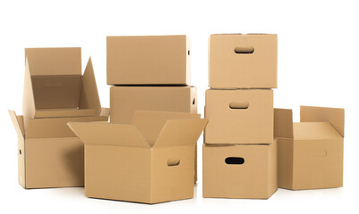 Empty and closed boxes on the white background