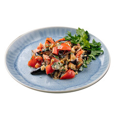 png plate of eggplant salad with tomato