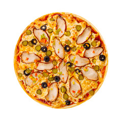 Isolated chicken pizza with pickles png