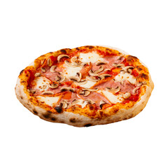 Fresh baked pizza with ham and mushrooms
