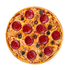 Isolated pepperoni pizza with salami and olives png