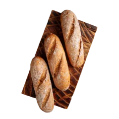 Foto op Plexiglas Bakkerij png three loafs of white bread on a board