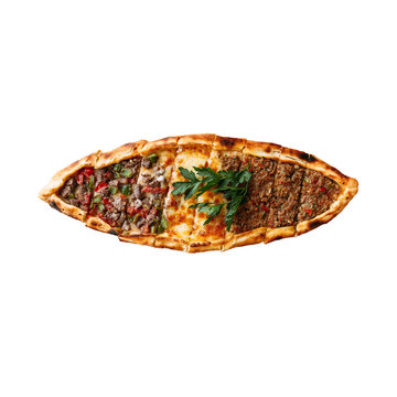 Isolated turkish pizza pide with assorted filling png