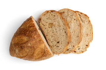 fresh homemade bread on white background, top view