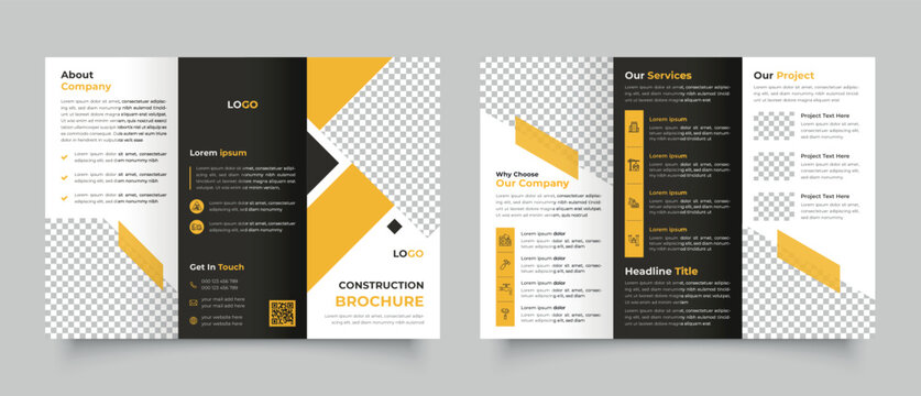 Construction trifold brochure template or company profile, home repair  brochure design