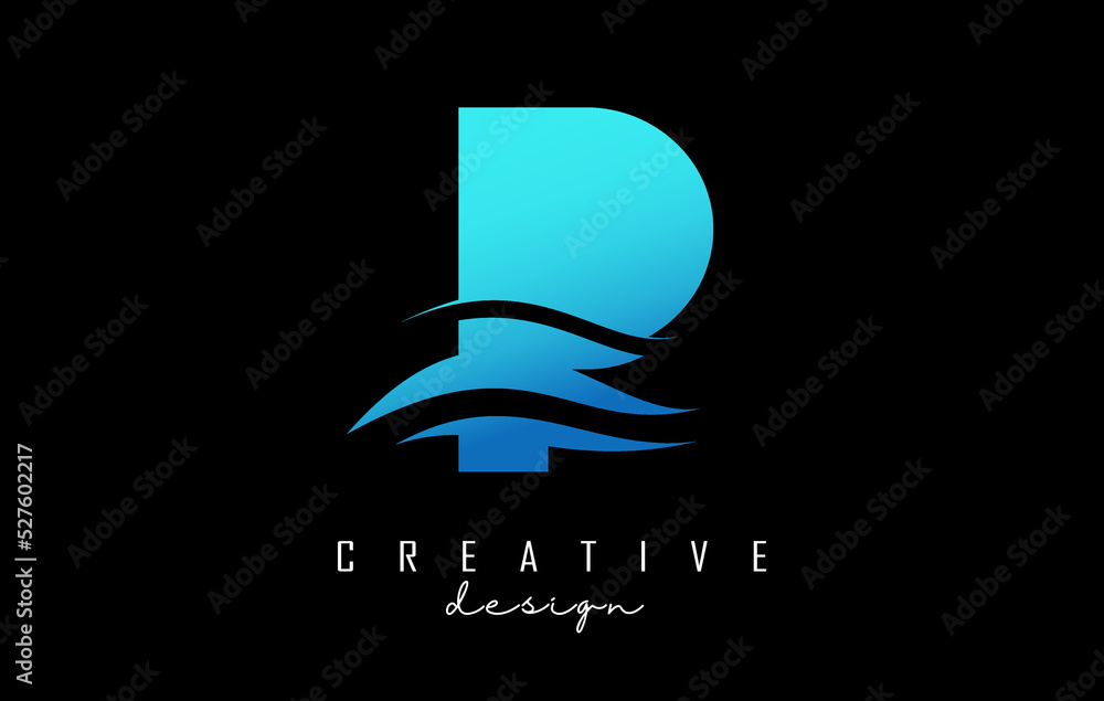 Wall mural water effect blue letter p logo with leading lines. letter with geometric and waves design.vector il