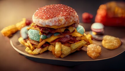 illustration unhealthy fast food eating