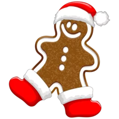 Zelfklevend Fotobehang Draw Gingerbread Man Christmas Santa Claus Cookie Vector gelukkig feestelijk karakter geïsoleerd op transparante achtergrond