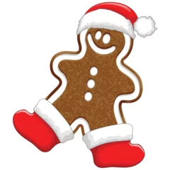 Afwasbaar Fotobehang Draw Gingerbread Man Christmas Santa Claus Cookie Vector Gelukkig Feestelijk Karakter geïsoleerd op wit