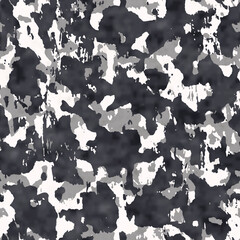 Monochrome Watercolor-Dyed Effect Textured Camouflage Pattern