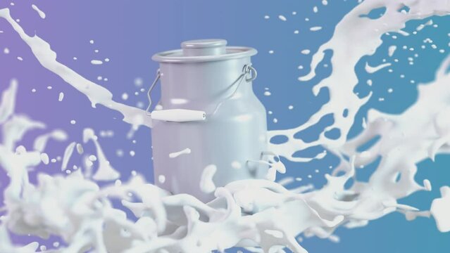 3D Jar of Milk Loop with splashes