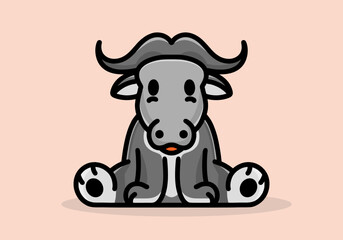 Grey color of cute little buffalo design