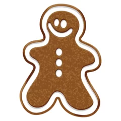 Zelfklevend Fotobehang Draw Gingerbread Man Christmas Cookie Vector Gelukkig Feestelijk Karakter geïsoleerd op wit