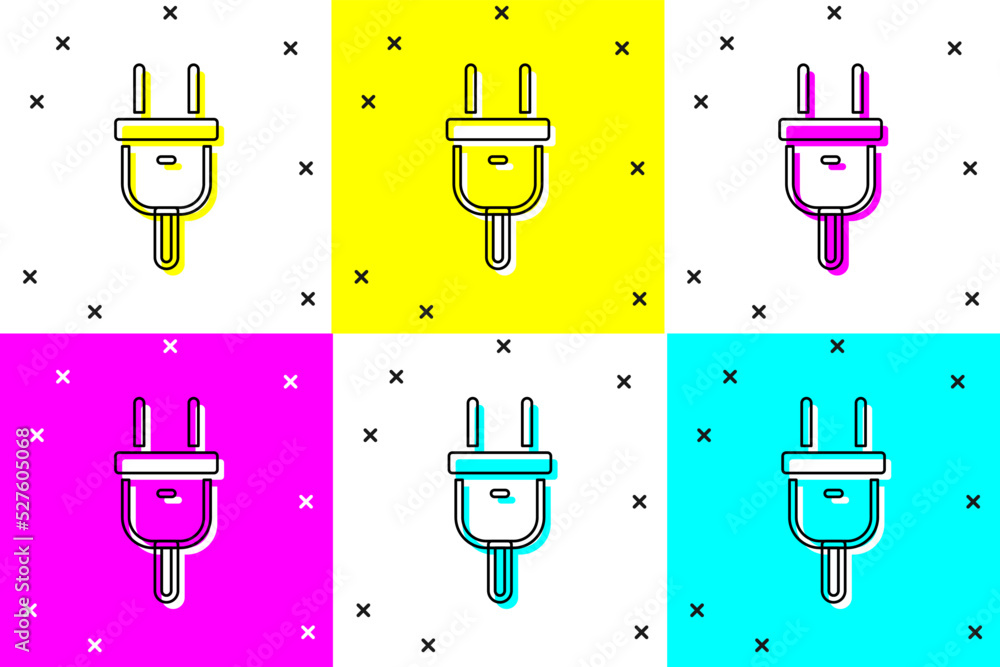 Poster set electric plug icon isolated on color background. concept of connection and disconnection of the 