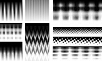 Collection of vector halftone backgrounds. Pop art template for your design. Wavy dotted pattern with halftone effect