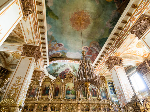 Zelenodolsk, Russia - August 25, 2022: ceiling of Church consecrated in honor of Georgian Icon of the Mother of God in Raifa Bogoroditsky Monastery