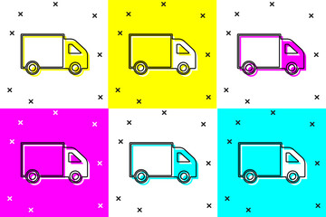 Set Delivery cargo truck vehicle icon isolated on color background. Vector