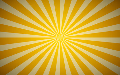 Vintage yellow summer color ray retro radial sunburst background with circular dark shadow. Template for presentation, social media, creative studio, website landing page.	