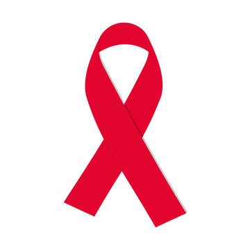 Awareness ribbon red on a white background. A symbol of solidarity with HIV positive and AIDS patients. Vector.