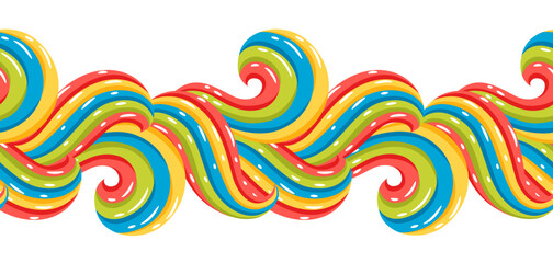 Seamless pattern with wave line curls. Color striped texture.