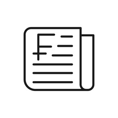 Franc sign on newspaper. Financial news icon line style isolated on white background. Vector illustration